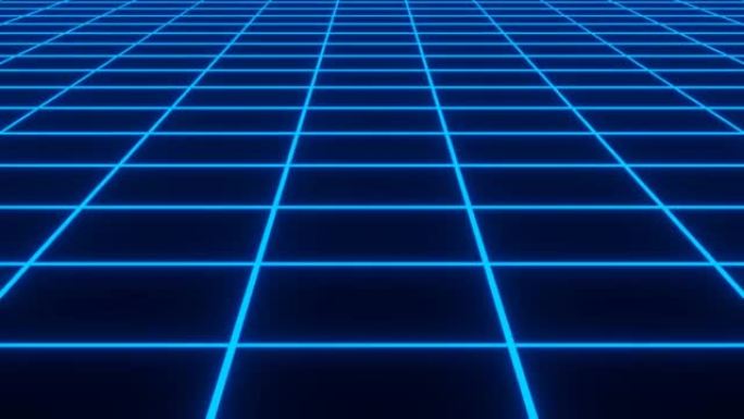 80年代复古波未来主义网格七彩霓虹灯，背景3d渲染无缝循环动画。