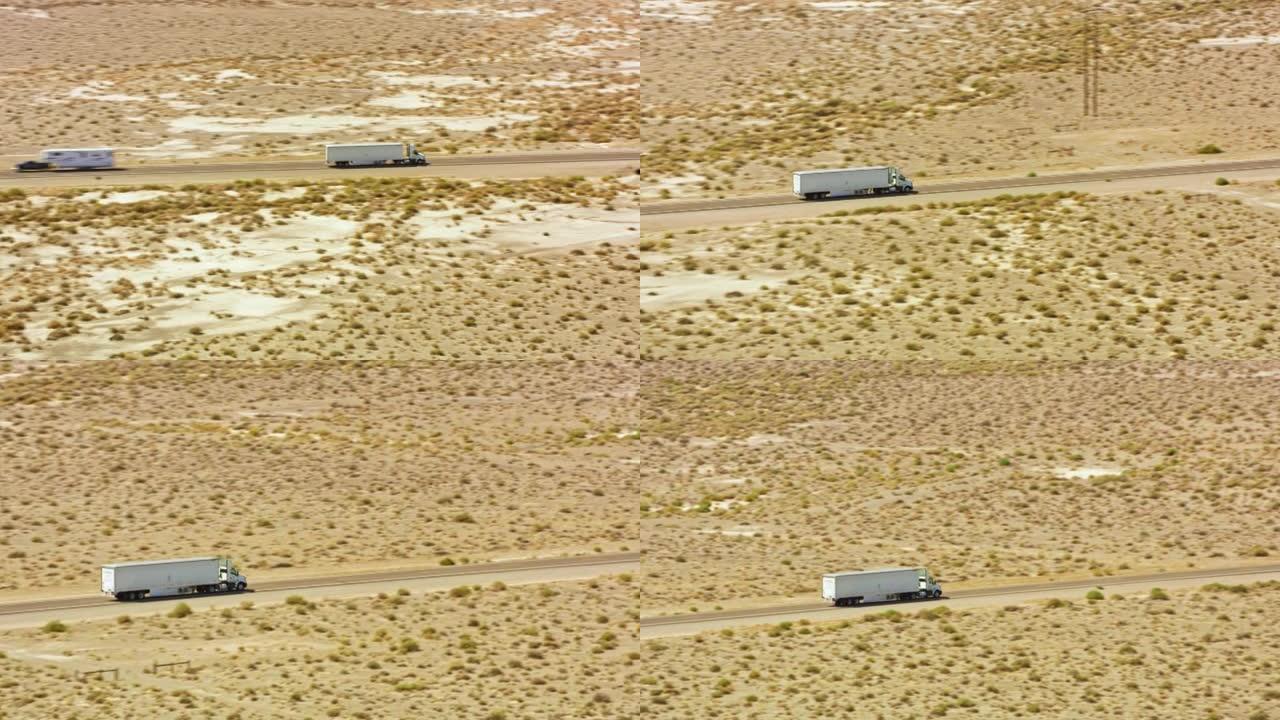 在美国内华达州的沙漠高速公路上行驶的空中卡车