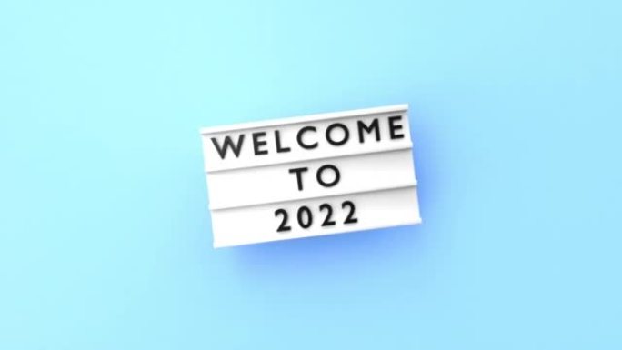 欢迎2022年文本显示在4k分辨率的蓝色背景灯箱上