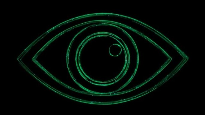 科技眼动画图标出现在黑色背景上的线条。