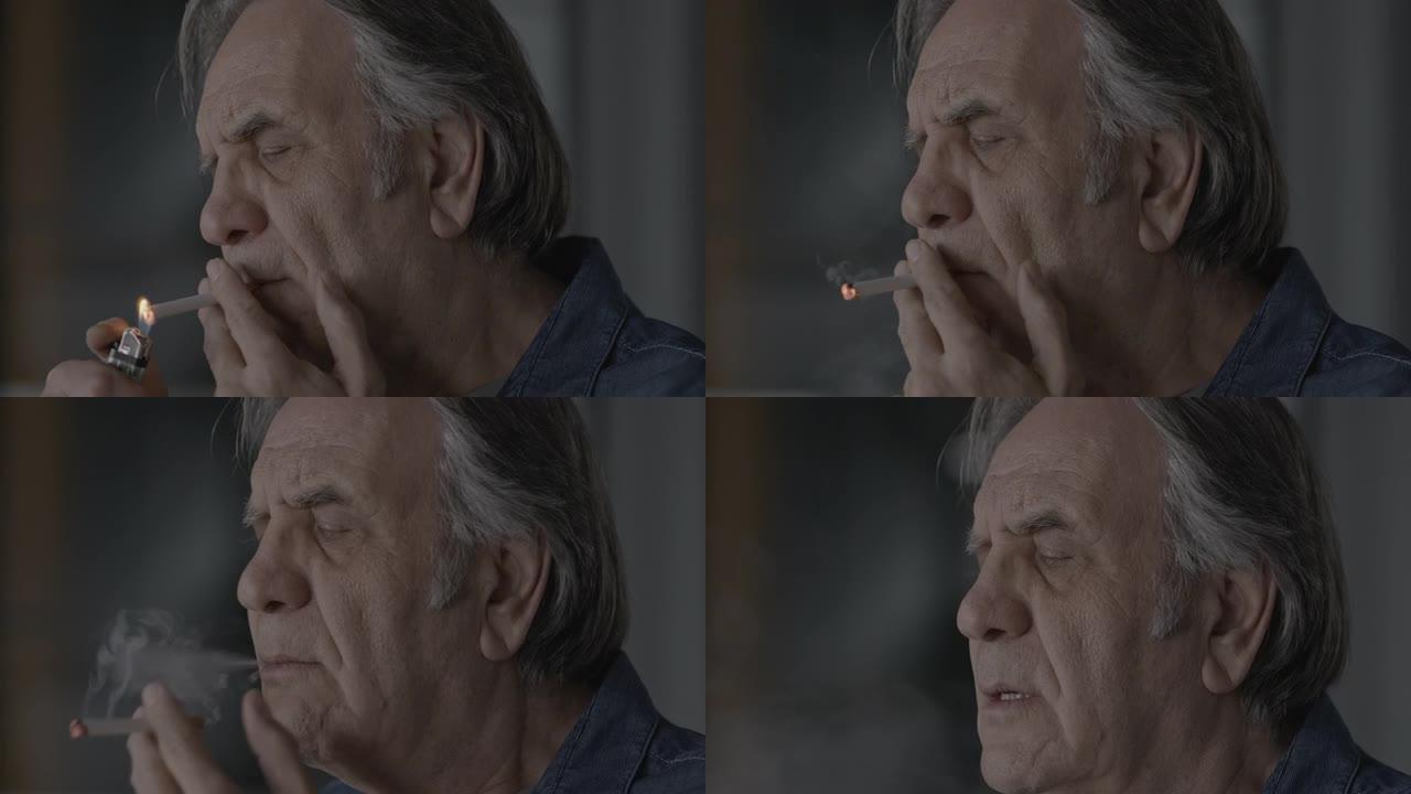 老人抽烟