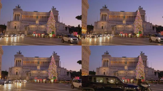 罗马的Altare della Patria纪念碑和圣诞树2021