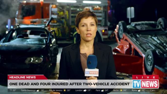 女记者从车祸现场报道