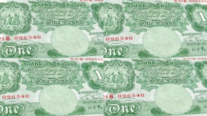 英国英镑纸币-1先令纸币细节与皇冠全息图-英语1先令纸币-新聚合物1先令内部特写镜头 & 旧1先令纸