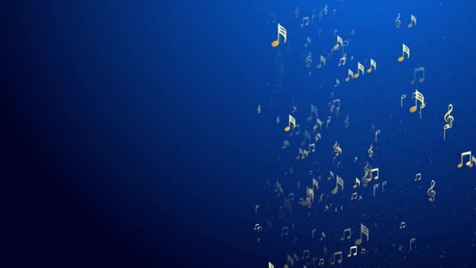 抽象的音符和符号漂浮在空中，流动的蓝色音符运动循环背景。