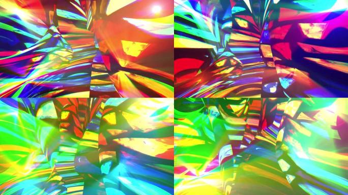 扭曲抽象扭曲的彩色玻璃循环背景与光线