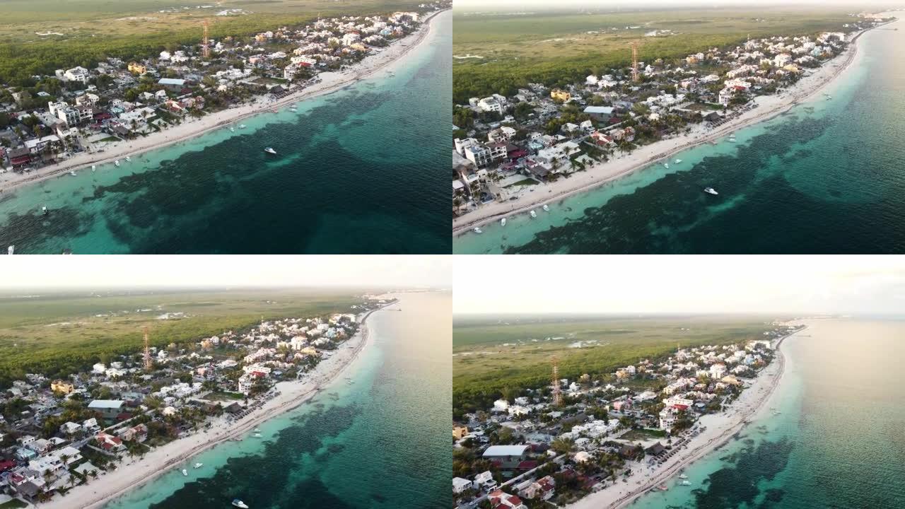 沿海度假小镇和海滩的空中无人机拍摄