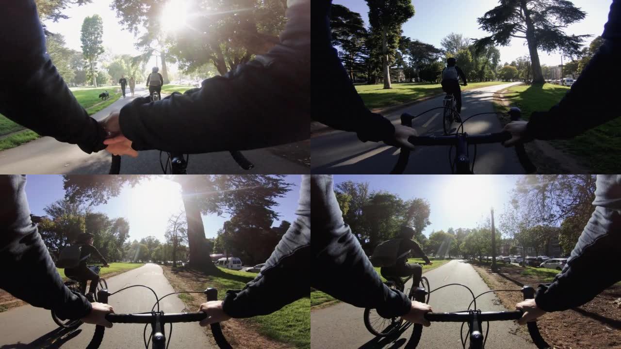 POV自行车骑行: 旧金山有公路赛车的人