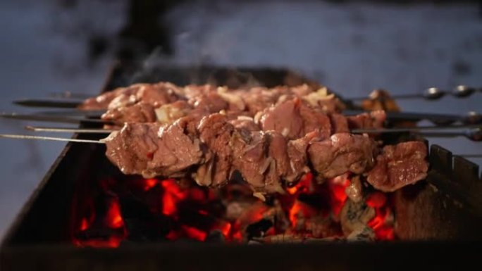 用木炭烹饪肉
熏制的开胃烤肉