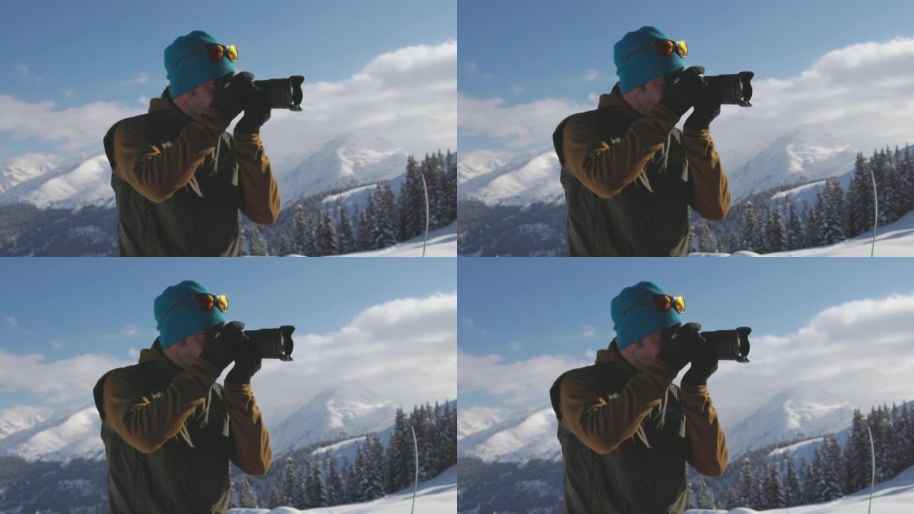 摄影师在雪山一侧拍摄的细节照片