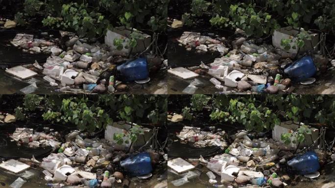 污染的水，新加坡塑料垃圾水上河流污染