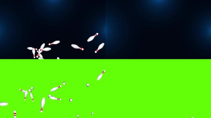 3D 4k保龄球球粒子循环动画背景。彩球和保龄球。特写。