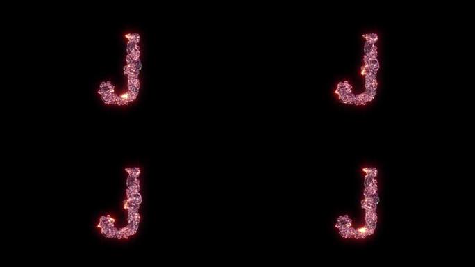 紫色发光勒克斯宝石字母-黑色字母J，孤立循环视频