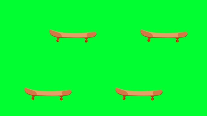 绿色屏幕中的滑板动画。2d卡通滑板视频动画循环。4k动画手推车滑板。