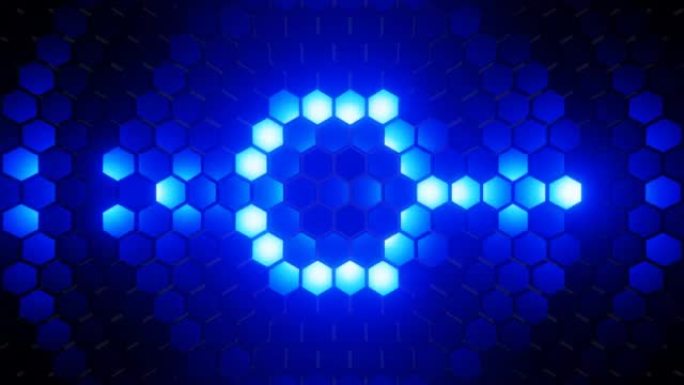 闪烁的蓝光脉冲六角形墙背景。3d现代运动图形