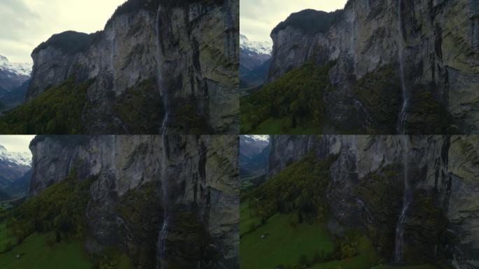 劳特布伦嫩的Staubbach瀑布的空中起重机