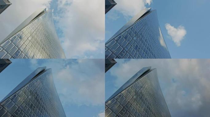 以色列特拉维夫现代玻璃摩天大楼的时光倒流