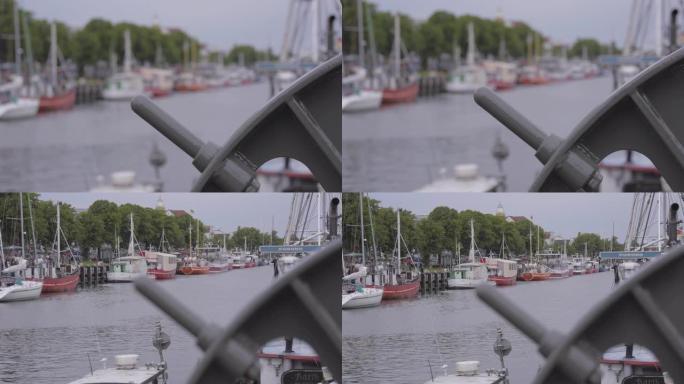 在码头上停泊的一排船的焦点镜头