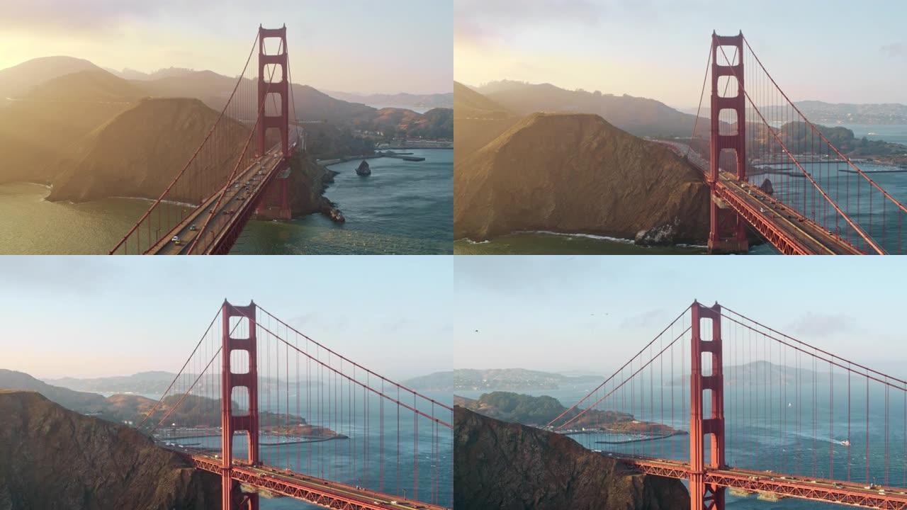 加利福尼亚州旧金山空中金门大桥日落时