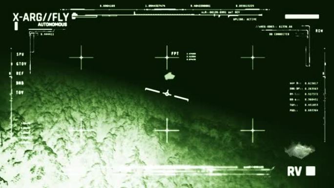 军用船只pov追逐野生森林上方的不明飞机，夜视