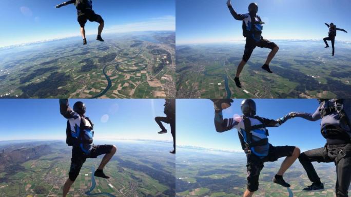跳伞运动员翱翔在瑞士山区景观之上