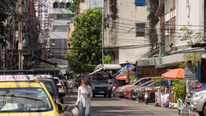 晴天曼谷市美丽的交通街全景4k延时泰国