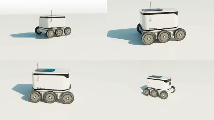 自动送货机器人3D动画。Smart-sensing技术。自动送货车是指一种自动驾驶的，无需人工调解就