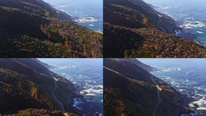 加利福尼亚州大苏尔的多兰岩在海岸线上空飞行