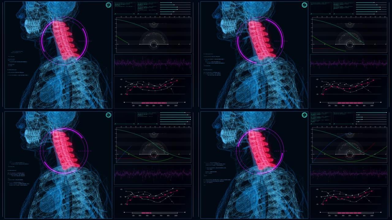HUD与人体模型的接口。扫描虚拟病人。颈部损伤