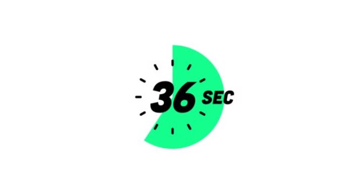 简单的60秒倒计时动画。60秒计时器，动画顺时针绿色圆圈孤立在白色背景上。