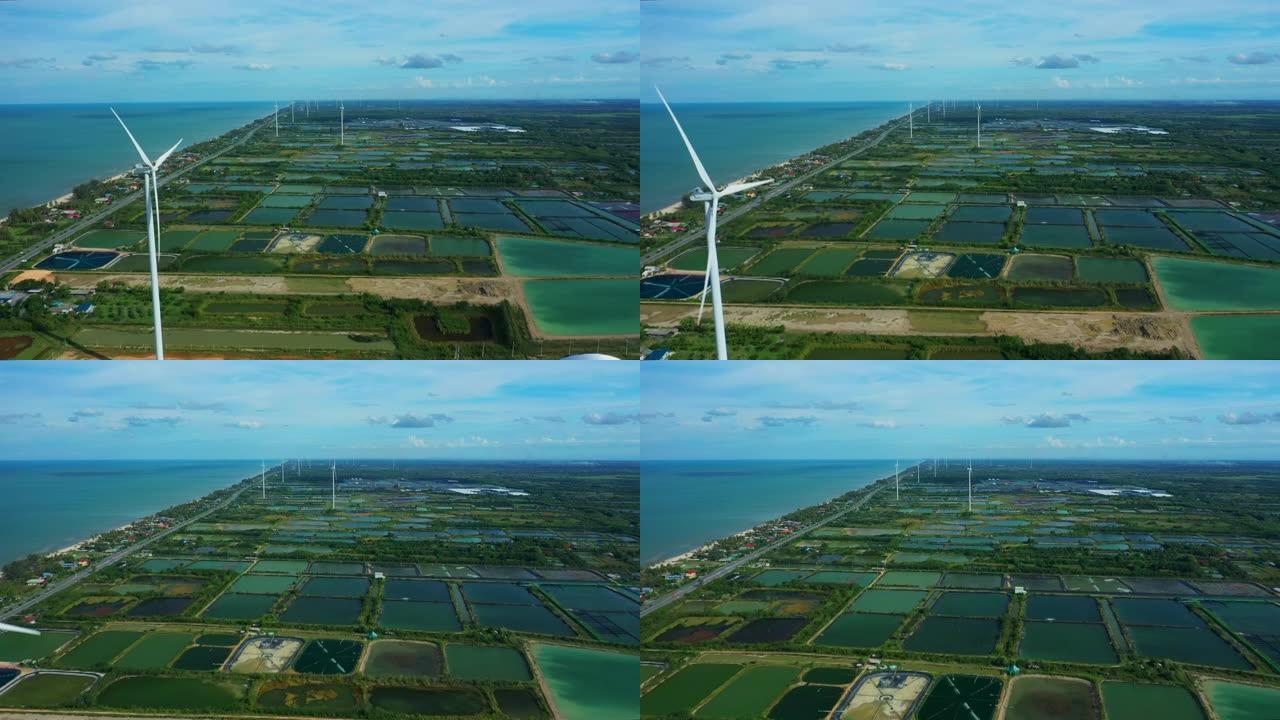 风力涡轮机的鸟瞰图，可持续能源