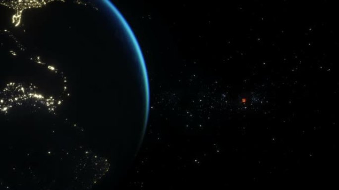 外层空间的小行星。地球行星。逼真的4k动画。