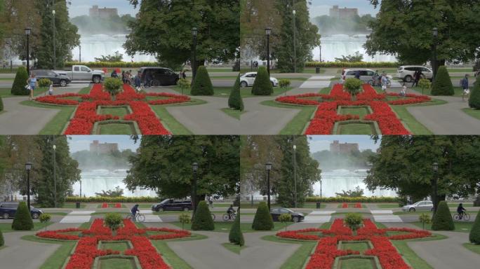 维多利亚女王公园的瀑布和花坛