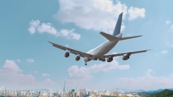 中国深圳飞行和降落的客机。飞机概念