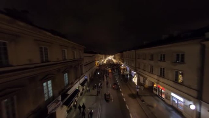 FPV无人机鸟瞰图圣诞装饰城市夜景