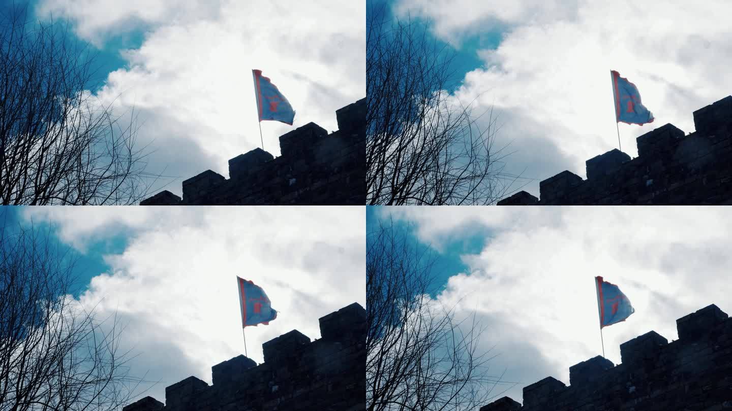 【4K】古城墙战旗飘飘意境空镜
