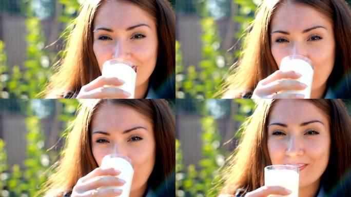 女人喝牛奶饮料-牛奶，开菲尔，酸奶