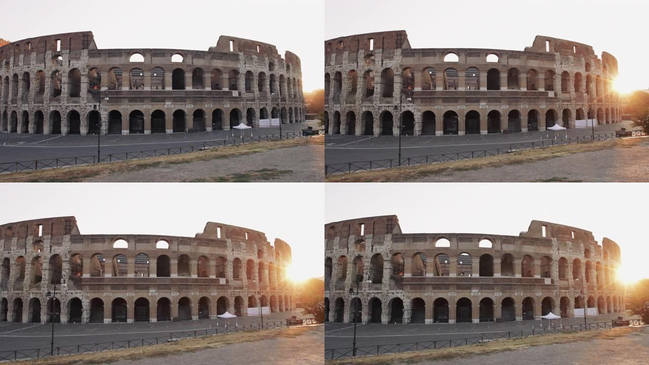 在夏天温暖的黎明，罗马竞技场的图标:度假在意大利