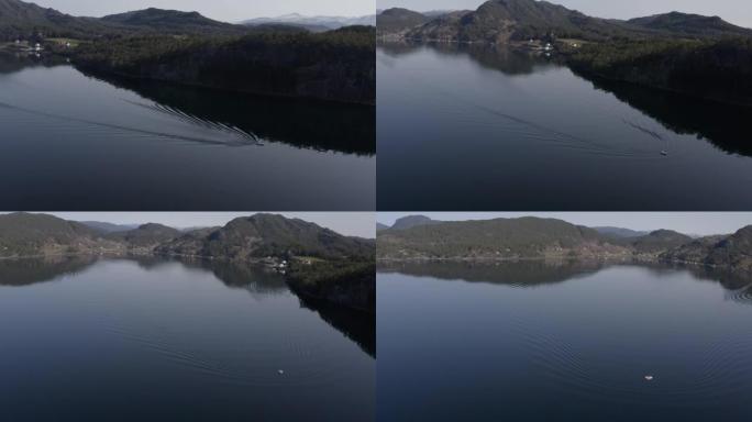 空中无人机视图: 飞越挪威的Hardanger峡湾