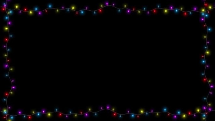 一串五颜六色的灯泡。循环圣诞假期主题框架
