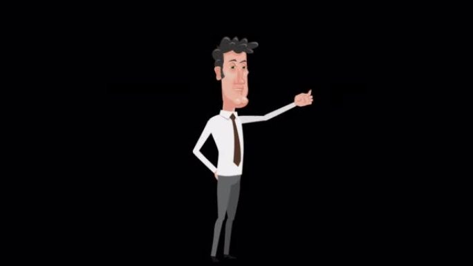 卡通男店员角色挠头思考手势用阿尔法频道动画