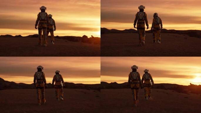 火星上的两名宇航员。探索外星星球