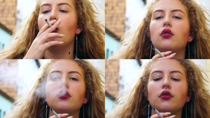 年轻女子抽烟