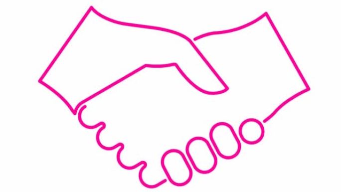 动画粉色握手图标。交易、协议、伙伴关系的概念。矢量线性插图孤立在白色背景上。