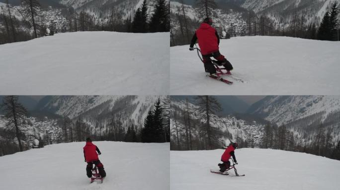 在一个年轻人骑着雪地摩托下雪山的镜头之后
