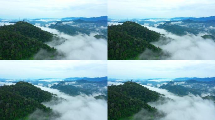 雾覆盖山的鸟瞰图航拍云雾群山