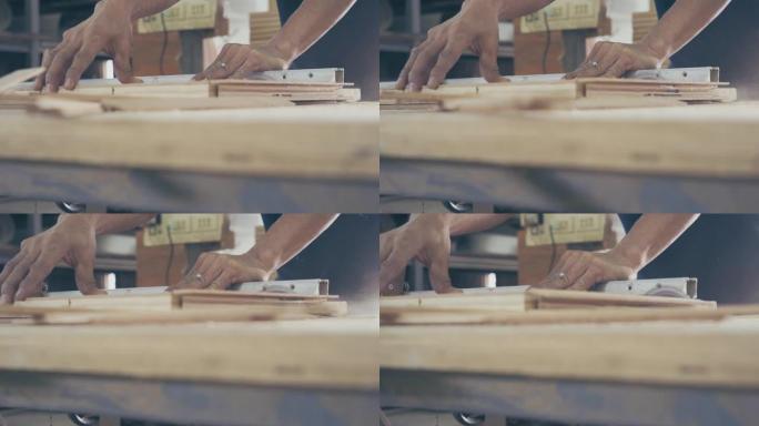木工车间切割木材的圆台锯。