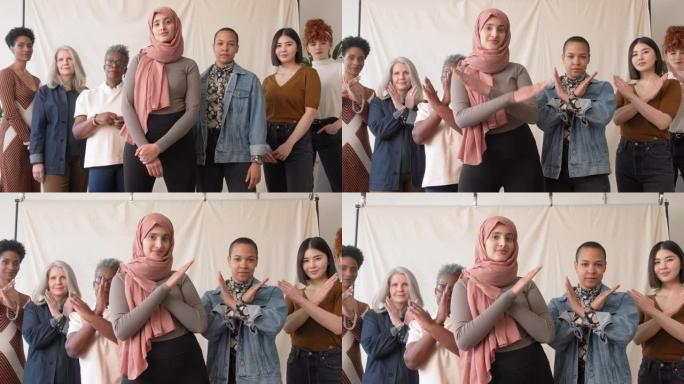 中东妇女穿着哈吉 (hajib) 手势的慢动作打破了与女性朋友支持国际妇女节的偏见