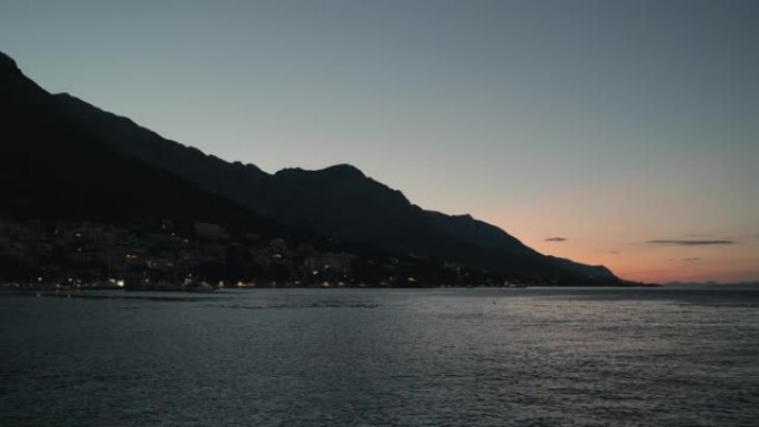 Seascape at night after sunset.