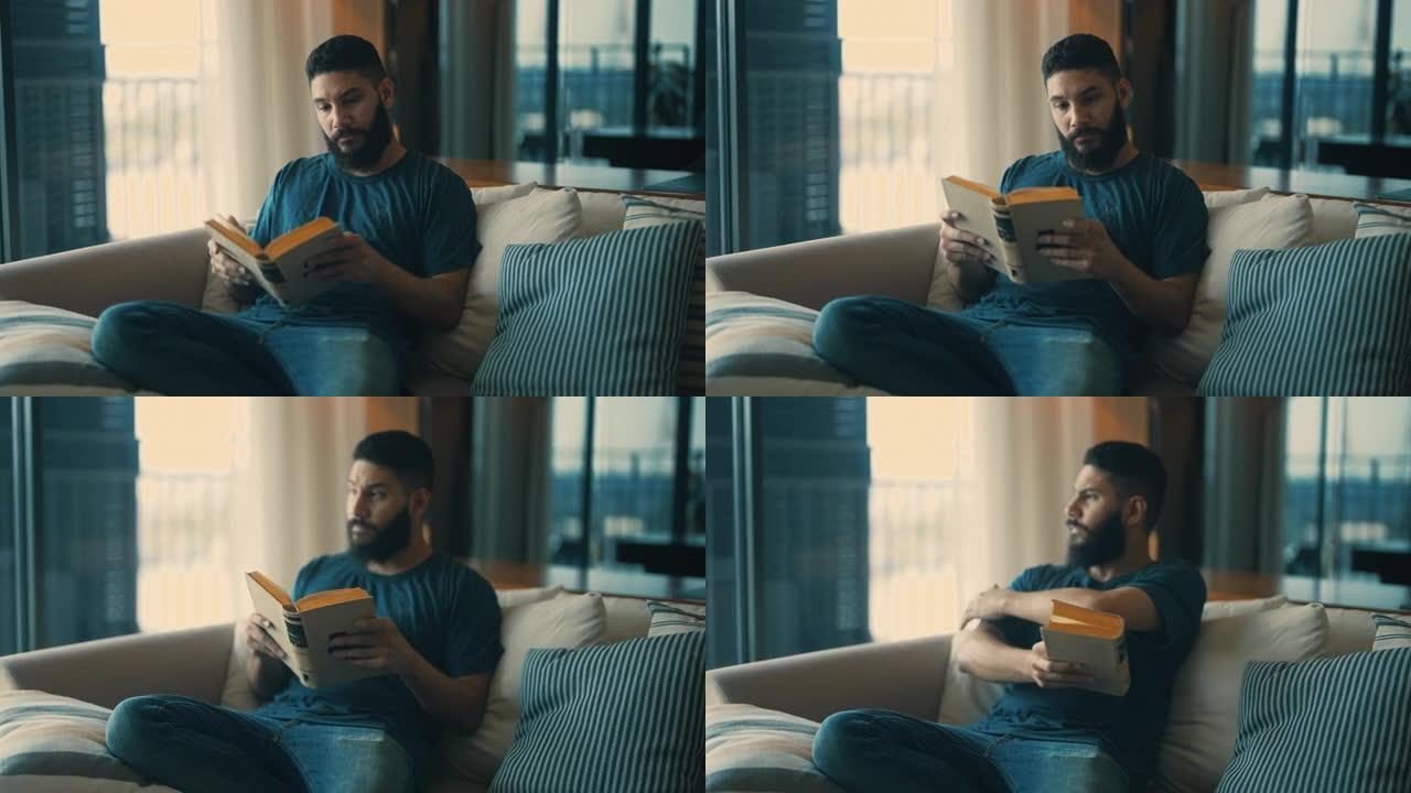 男人在家看书外国人思考读书